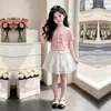 Conjunto de Duas Peças Verão para Crianças Grandes Personalidade Estiloso Leve Manga Curta Top Casual Doce Fofo Saia com Laço