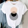 Atacado estação independente primavera e verão figura geométrica tamanho grande feminino retro desenho animado letras branco top camiseta feminina