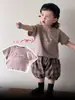 Conjunto de Verão de Duas Peças para Meninos: Camiseta Confortável de Algodão Puro com Manga Curta e Amiga da Pele e Shorts Xadrez Estilosos para Crianças Pequenas