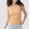 Camiseta deportiva de canalé para mujer, prenda exterior de verano, secado rápido, disimula los rollitos laterales, corte ajustado, cuello redondo, top de yoga sin mangas