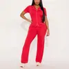 Pijama de verano rojo para mujer transfronterizo, conjunto de dos piezas con cuello camisero, manga corta y pantalón largo, ropa de casa nocturna para mujer