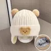 Gorros para Bebé para Otoño e Invierno, Lindos Gorros con Orejeras y Pompón de Oso para Niños y Niñas, Gorros de Punto Cálidos de Invierno Estilo Coreano, Gruesos