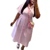 Ropa de Mujer Transfronteriza Europea y Americana Tallas Grandes Africanas Moda Verano 2026 Nuevo Vestido Camisa Rayado de Manga Corta con Solapa para Mujer