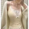 Camisole de Algodão Puro com Renda e Laço Estilo Desejo Puro para Mulheres com Bojos Embutidos, Modelagem Justa, Top com Design de Costas Valorizador para Mulheres
