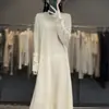 Nuevo Suéter de Lana de Otoño e Invierno Pulóver Suéter de Lana Tejido para Mujer Manga Larga Versátil Vestido Exterior Largo de Lana