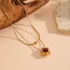 Collar Cruzado Nuevo Versátil de Acero de Titanio Elegante Versátil con Colgante Redondo de Piedra de Color para Mujer Collar de Acero Inoxidable de Doble Capa Tachonado de Perlas