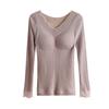 Blusas Quentes para Mulheres, Camisetas Grossas de Veludo com Manga Longa para Mulheres com Bojo, Camisas de Camada Interna Dupla, Peças de Roupa Externa com Renda