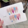 Uñas Portátiles Hechas a Mano Nai Zi B357 Rosa Melocotón Azul Degradado Concha Estrella de Mar Estilo Resort Punto Blanqueador Forma Puntiaguda Uñas Portátiles