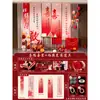 Faixa Suspensa de Noivado Novo Estilo Chinês Decoração de Banquete de Noivado Fundo de Atmosfera Decoração de Mesa Conjunto Completo