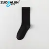 Meias femininas Zobalen para primavera e outono, meias de cano médio, meias estilosas japonesas com dobra na barra, meias de algodão lisas em preto e branco, meias folgadas na barra para gestantes