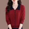 Top de Malha Elegante com Gola Reversível para Mulheres, Moda Outono 2026, Novo Estilo, Elegante, Rejuvenescedor, Color-Block, Caimento Solto, Esconde a Barriga, Camada Base, Tendência
