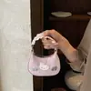 Bolsa de lona com estampa de gatinho de desenho animado, laço, lua crescente, renda bordada de bolinhas, bolsa balde, bolsa de ombro/transversal fofa e estilosa