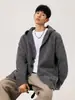 Suéter cárdigan de punto gris oscuro de peso pesado para hombres y mujeres, Otoño Invierno, Moderno, Ajuste limpio, Versátil, Holgado, Engrosado, Chaqueta con capucha