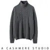 Suéter de cachemira de color liso de corte ancho de cinco agujas para mujer, camiseta base de punto, holgado y adelgazante, jersey de cuello alto grueso de manga larga