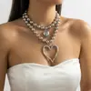 Collar de Corazón Grande Color Dorado de Alta Gama para Mujer, Cadena de Cuentas Multicapa, Accesorio de Moda Exagerado de Lujo Ligero para Fiesta y Uso Diario
