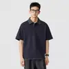 Camisa Polo a Cuadros con Bloques de Color, Estilo Dos Piezas Falso, Cuello Campana y Mangas Cortas para Hombre, Nuevo Estilo de Verano, Fresca y Elegante, Hombros Caídos, Camiseta Holgada