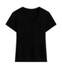 Camiseta gola V 220G algodão stretch canelada manga curta ombro normal feminina, sportswear slim-fit, roupa de treino, camada base, pode imprimir texto