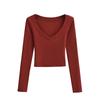 Camiseta de manga larga con cuello en forma de corazón, estilo francés, sexy, de otoño e invierno 2024, elástica, ajustada y adelgazante.