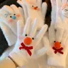 Lindos Guantes de Punto con Muñeco de Nieve y Lazo Blanco para Mujer en Invierno Forrados de Felpa para Heattech, Resistentes al Frío y al Viento para Estudiantes que Andan en Bicicleta