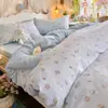 Conjunto de quatro peças de gaze dupla camada com toque de nuvem, grau A para maternidade e infantil, lençol e capa de edredom de algodão lavado estilo ins, conjunto de três peças para cama de dormitório estudantil
