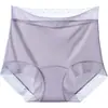 Ropa interior de seda helada para mujer sin costuras 7A algodón antibacteriano en la entrepierna cintura alta encaje alta elasticidad cómoda transpirable bragas