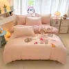 Juego de Cama de Chenilla Bordada de Invierno Leche Terciopelo Cuatro Piezas Caliente por Ambos Lados Más Terciopelo Funda Nórdica de Coral Franela Sábana