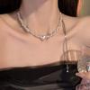 Colar de duas pérolas de prata quebradas de vento frio requintado feminino puxar ajustável temperamento simples moda colar de corrente de clavícula