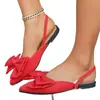 Sandalias Planas de Verano 2025 en Stock para Mujer, Estilo Europeo y Americano, Punta Fina, Parte Superior de Tela, Nuevas Sandalias sin Talón con Lazo y Punta Cerrada