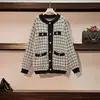 Chique Coreano Outono e Inverno Versátil Estilo Simples Cor Contrastante Botão Único Xadrez Suéter Cardigan Suéter de Manga Longa Casaco para Mulheres