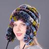 Gorro de pelo de conejo rex grueso y cálido, con protección para las orejas, de algodón y piel de conejo, informal, de lana, para otoño e invierno.
