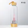 Columna de Cristal Donghai Columna de Energía Taza Prisma Hexagonal de Cristal Tapa de Bambú Taza de Té de Vidrio Taza de Agua Deportiva con Correa Botella de Agua