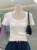 Cuello Cuadrado, Hombro Derecho, Top de Verano de Manga Corta para Mujer con Cintura Entallada y Bajo Plisado para Niñas Pequeñas Dulces, Camiseta Trendy de Aspecto Adelgazante