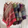 Xale Poncho Estilo Étnico Outono e Primavera Suéter de Tricô Cachecol de Franjas de Mohair Casaco Longo Feminino Quente