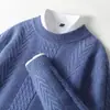 Novedades Otoño/Invierno 2026 Otoño/Invierno Suéter de Punto Trenzado Grueso de Doble Hilo Cuello Redondo 100% Lana para Hombre Holgado Casual Cachemira