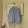 Camisa de Rayas Verticales con Bordado de Bolsillo Estilo Coreano Nueva para Primavera para Mujer, Blusa Elegante y Casual de Corte Holgado para el Trabajo y el Ocio, Transfronteriza