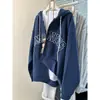 Foto Real de Sudadera con Capucha Bordada Americana para Mujer en Primavera y Otoño Holgada Oversize Talla Grande Chaqueta Top Versátil