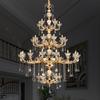 Lámpara de araña de estilo dúplex estilo palacio, lámpara de araña de cristal de jade natural de cobre, lámpara de sala de estar de lujo de estilo europeo, hogar, toda la casa