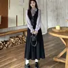 Vestido Polo elegante de duas peças em estilo francês, com blocos de cor tie-dye emendados, para mulheres, vestido longo de corte A de alta qualidade para primavera e outono
