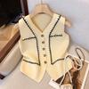Toma real ~ chaleco de punto de estilo pequeño fragante con cuello en V para mujer 2025 primavera y otoño nuevo estilo coreano moda top