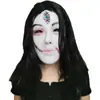 Máscara de Halloween Guion Fiesta de Asesinato Cabello Negro Cubrecabezas Capucha de Grito Látex Horror Diablo Máscara de Fantasma Femenino
