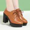 Una generación de zapatos de madre de primavera y otoño, zapatos de tacón alto cómodos de suela suave de cuero suave, plataforma impermeable, zapatos de tacón grueso para mujer de mediana edad