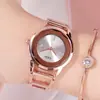Reloj de Mujer GEDI Oro Rosa con Diamantes, Esfera Sencilla, Correa de Acero, Moda Resistente al Agua, Cuarzo, Modelo Nuevo, Directo de Fábrica