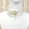 Colar Lolita Original, Corrente de Pérolas com Pedra Flor de Rosa, Lindo Acessório de Pescoço Corrente Clavicular, Acessório de Noiva Lolita
