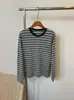 Nova Moda Colorida Listrada Gola Redonda Manga Longa Camiseta para Mulheres, Camisa Base Casual Solta, Top Elegante Feminino