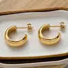 Pendientes Misteriosos de Acero Inoxidable Brillantes en Forma de C Chapados en Oro Real de 18 Quilates, Pequeños y Sencillos, Pendientes de Alta Calidad, Joyería Transfronteriza de Moda