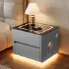 Famosa en Internet Mesa de Noche Inteligente con Cerradura de Contraseña, Hecha de Madera Maciza, para Uso Doméstico en el Dormitorio, Diseño Moderno Sencillo para Apartamentos Pequeños, Gabinete de Noche y Lámpara Integrados