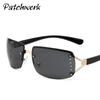 Nuevos lentes de sol europeos y americanos sin montura de diamantes, moda retro, cuadrados de metal, tendencia, calle, forma cóncava