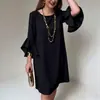 Em estoque 2026 Amazon transfronteiriço europeu e americano moda feminina verão novo estilo simples de luxo leve vestido reto com manga sino