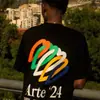 Arte Antwerp Versão de Luxo Estilo de Rua Americano Estampa Retro Camiseta Casual Masculina de Manga Curta Tendência