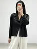 Chamarra Miyake para mujer para otoño y primavera, súper elegante, con cuello camisero, cierre de cremallera, material grueso, adecuada para ir al trabajo, cárdigan sudadera casual versátil, moderno